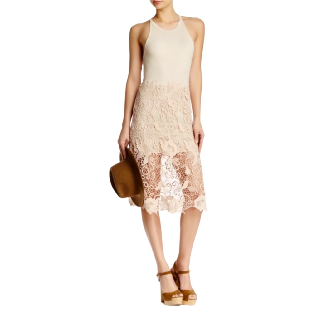 Free People Nora Razor Back Midi Dress w/ Crochet Detail